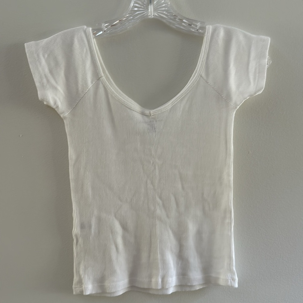 BRANDY MELVILLE 100% Cotton V Neck Short Sleeve Top T-Shirt One Size White - Picture 3 of 5